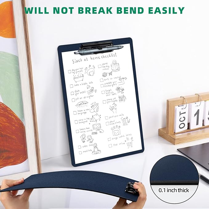 Clipboard with Pen Holder, Plastic Clipboard with Low Profile Metal Clip, Hanging Clip Boards Holds 8.5x11 Inch Papers, Standard A4 Letter Size Clip Boards for Offices & School, Blue-DeskLoop Office