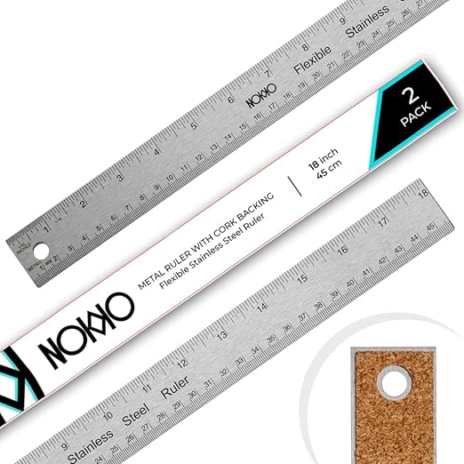 NOKKO 18 Inch Metal Ruler with Cork Backing, Pack of 2 - Stainless Steel Straight Edge Ruler with Inches and Centimeters, Non-Slip Cork Back for Precision Measurement and Stability-DeskLoop Office