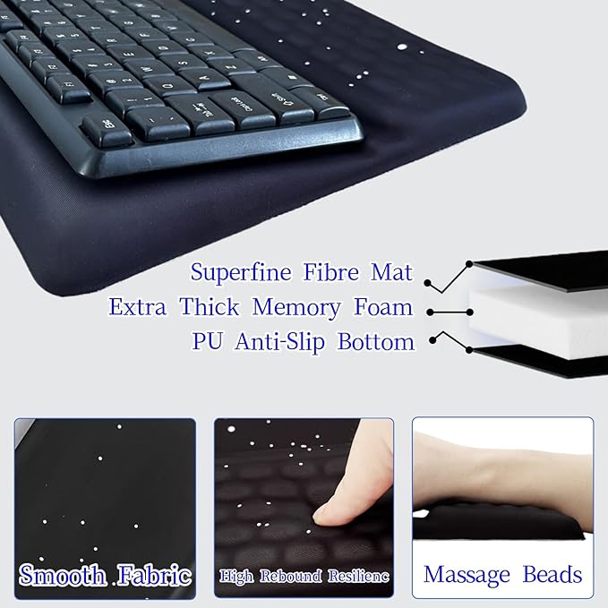Ergonomic one-Piece Computer Keyboard Stand with Wrist Rest for Desktop Offers Two Support Angles. Silky Lycra Surface and Memory Foam Comfortable Hand Support (Black Star)-DeskLoop Office
