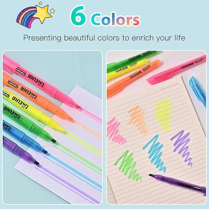 SMELHA Highlighters - 100 Pack Assorted Colors, 6 Colors Bulk, Chisel Tip, Quick Dry, Suitable for Offices, Schools, Home-DeskLoop Office