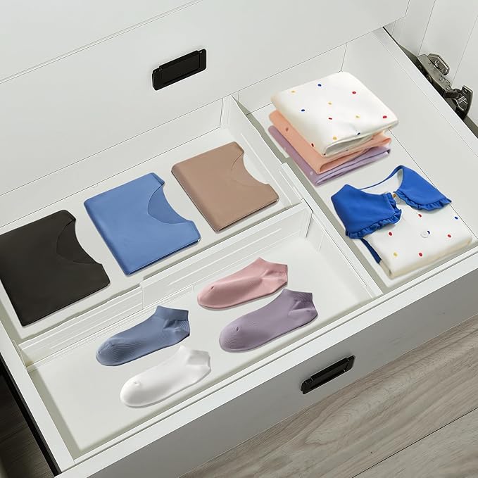 5 Pack Drawer Dividers 3.1" Slim Height Drawer Separators, Non-Slip Plastic Drawer Organizers Expandable 10.6"-17.7" for Shallow Drawers,Kitchen & Clothes Storage, Adjustable Office Drawer Divider-DeskLoop Office