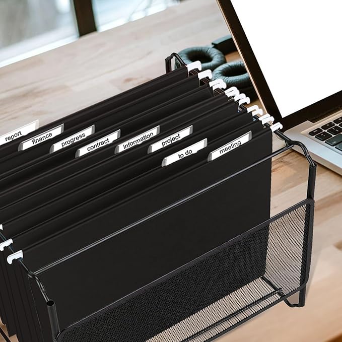 HERKKA Hanging File Folders, 60 Pack Reinforced Letter Size Hanging Folders, Designed for Bulky Files, Filing Cabinet, 1/5-Cut Adjustable Tabs (Black)-DeskLoop Office