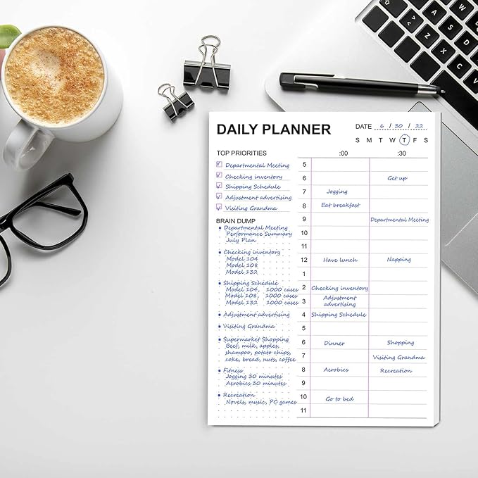 Tiankool To Do List Notepad - Daily To Do List with Priorities, Hourly Scheduler and Notes - Daily Planner Notepad for Work, Study, Appointments, 60 Tear Off Sheets Planning Pad, 7x10 Inch-DeskLoop Office
