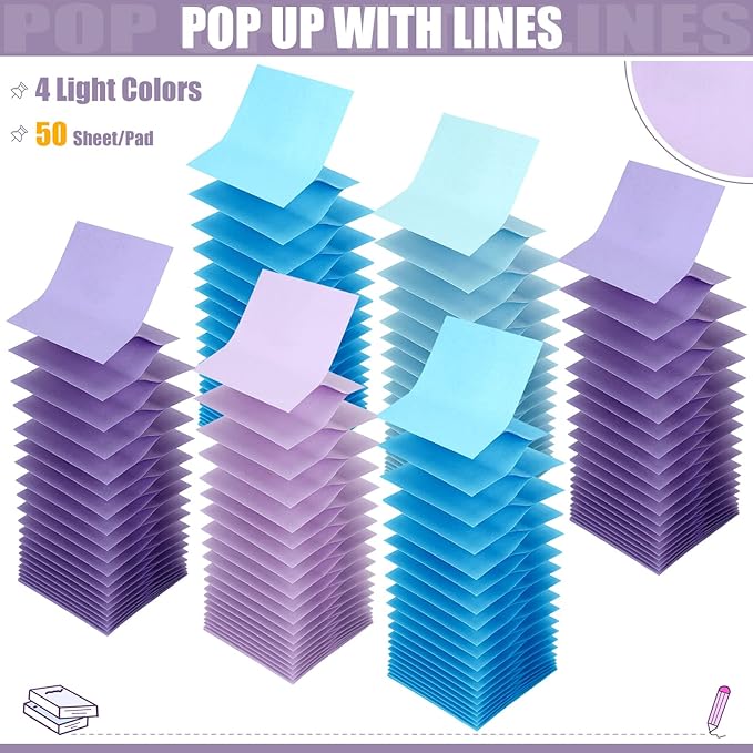 24 Pack Pop Up Sticky Notes 3 x 3 Refills 1200 Sheets Colored Sticky Notes Self Adhesive Memo Pads for Home Office Supplies(Purple Blue, Classic)-DeskLoop Office