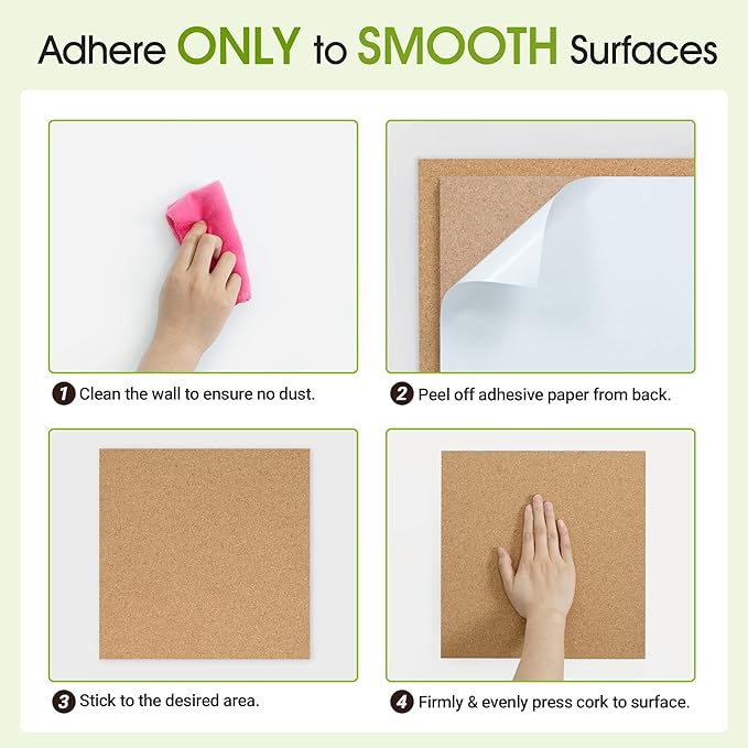 AKTOP Cork Board Bulletin Board 12x12, 1/2" Thick Cork Board Tiles 12 Pack, Small Square Pin Board for Wall, Self Adhesive Corkboards with 120 Push Pin Wood Clips for School, Home & Office-DeskLoop Office