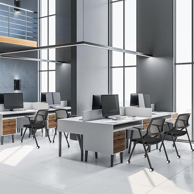 50 Pack Conference Room Chairs with Wheels and Sliding Armrest,Foldable Nesting Chair for Office School Church Waiting Room Black-DeskLoop Office