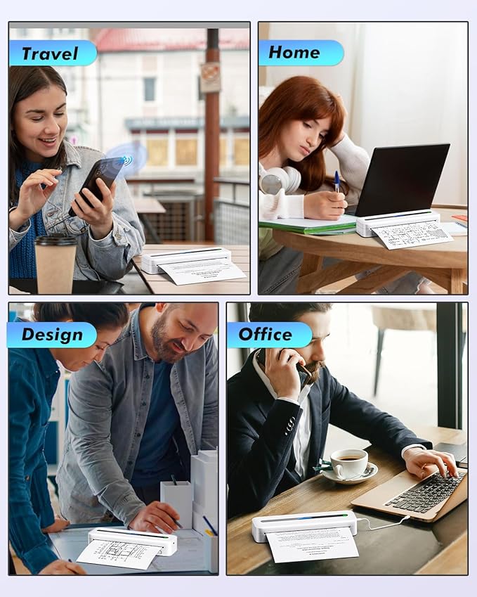 COLORWING M832 Portable Printers Wireless for Travel, 300DPI Mini Compact Inkless Printer, Thermal Bluetooth Printer Compatible with Android and iOS Smartphone & Tablet & Laptop - White-DeskLoop Office