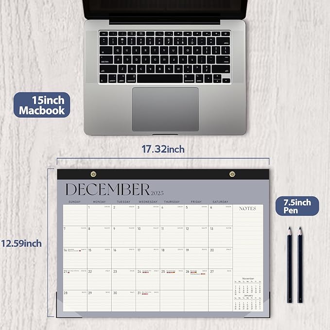 Desk Calendar 2025-2026, Monthly Desktop Large Calendar (July 2025 - December 2026) 17" x 12" Desk Wall Planner for Family Office Teacher School, Blue-DeskLoop Office