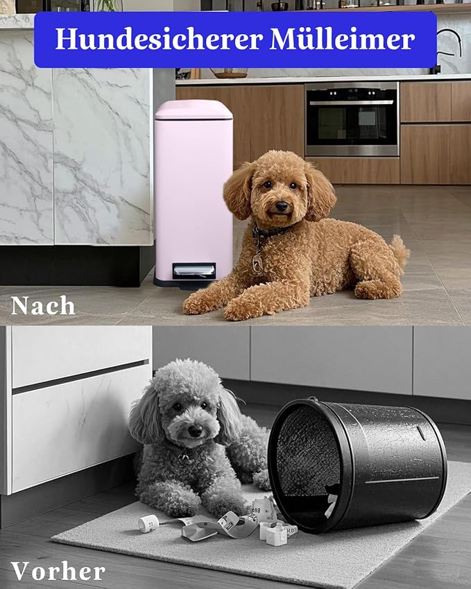 JM.YIPENG Bathroom Rubbish Bin, 5 Litre Cosmetic Bin, Small Waste Bin with Soft Close Lid, Bathroom Bin for Toilet, Bathroom, Bedroom, Living Room, Pink-DeskLoop Office