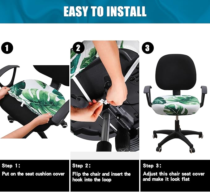 Smiry Printed Office Computer Chair Seat Covers, Stretch Fit Universal Desk Rotating Chair Cover Washable Removable Seat Cushion Protectors - Green-DeskLoop Office