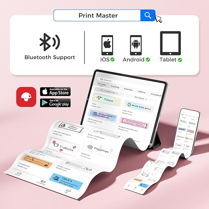 Label Maker Machine with Tape, Label Makers with Multiple Templates, Mini Label Maker Widely Used in Home Office School Organization, Bluetooth Label Printer Easy to Use for Small Labels, Pink-DeskLoop Office