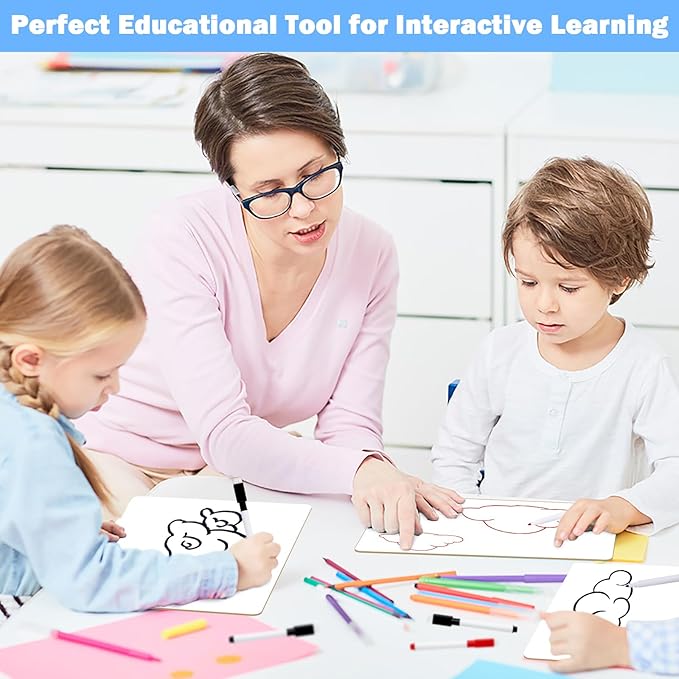 25 Pack Dry Erase Boards 9'' x 12'' Mini Double-Sided Whiteboards Safe Rounded Edges, Includes 25 Erasers, Markers, Rulers & 50 Clips, Perfect for Students, Teachers, School & Office Use-DeskLoop Office