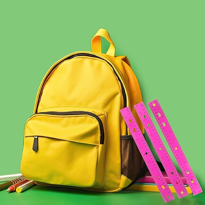 28 Pack Plastic Ruler 12 Inch Transparent Rulers - Metric Bulk for Kids School Office Classroom, Pink-DeskLoop Office