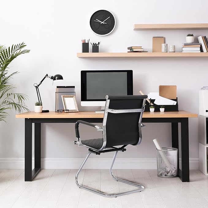 Office Guest Chairs - Reception, Waiting Room & Conference Room Set of 2 - Mid Back, Modern PU Leather Desk Chairs, Black-DeskLoop Office