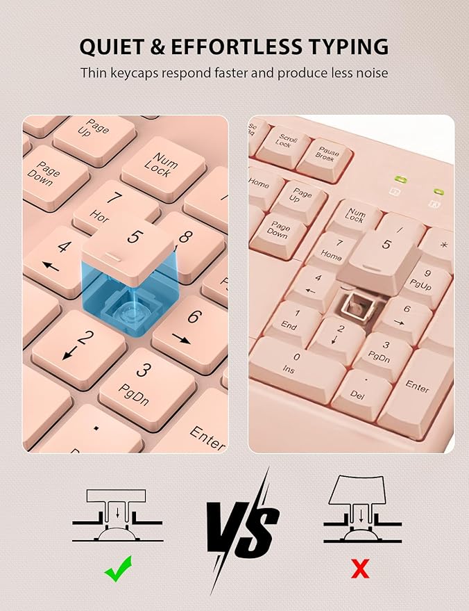 Trueque Wireless Keyboard and Mouse Combo - Full-Sized Ergonomic Keyboard with Wrist Rest, Phone Holder, Sleep Mode, Silent 2.4GHz Cordless Keyboards Mice Set for Computer, Laptop, PC, Windows (Pink)-DeskLoop Office