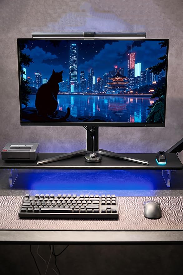 Bamboo Monitor Stand Riser with RGB Lights,31.5 Inches Desktop Shelf with Acrylic Legs Supports for Desk, PC Computer Monitor, Laptops, Printer, Speakers (Black)-DeskLoop Office