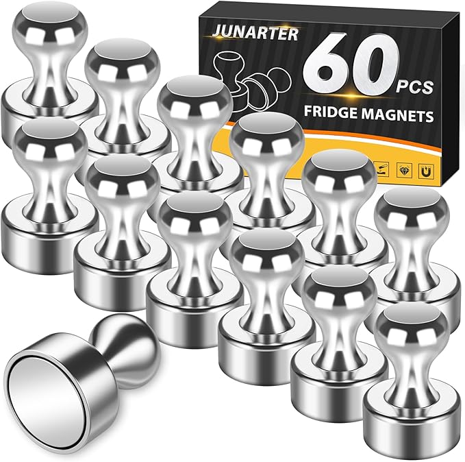 60 Pack Refrigerator Magnets - Whiteboard and Fridge Magnets, Small Neodymium Push Pin Magnets for Locker, Map, Kitchen, Office, School-DeskLoop Office
