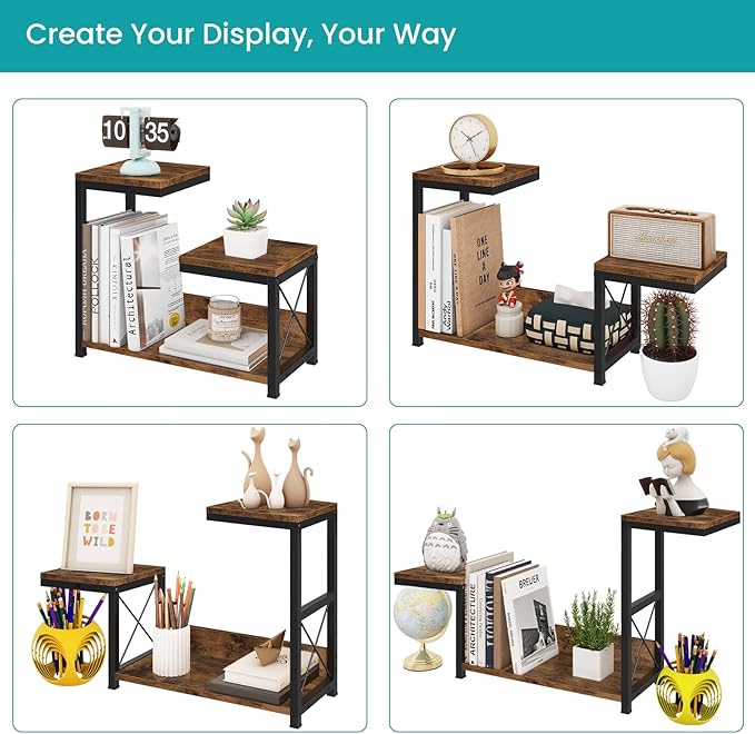 ELITEROO Desktop Shelf Organizer, 3 Tier Office Shelves, Wood Desk Organizers Storage Rack and Freestanding Display Shelf for Office, Dormitory, Home, Rustic Brown-DeskLoop Office