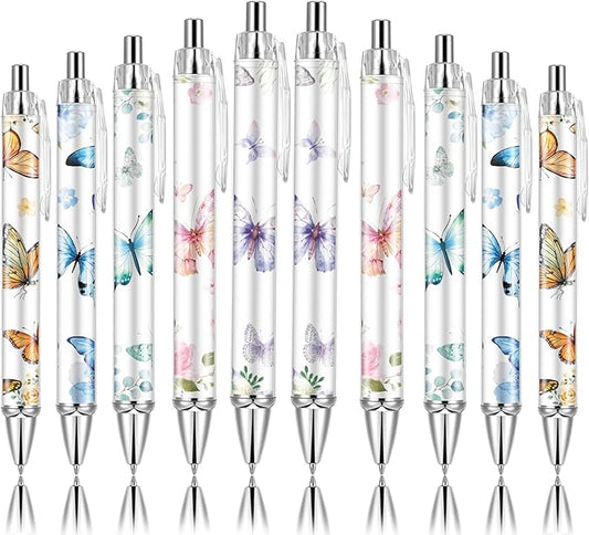 10 PCS Butterfly Ballpoint Pen Retractable Ballpoint Pen, 0.5mm Ball Point Pens for Office Stationery Home School Supplies for Women Teacher Gifts Black Ink, Medium Point (Butterfly, 10)-DeskLoop Office