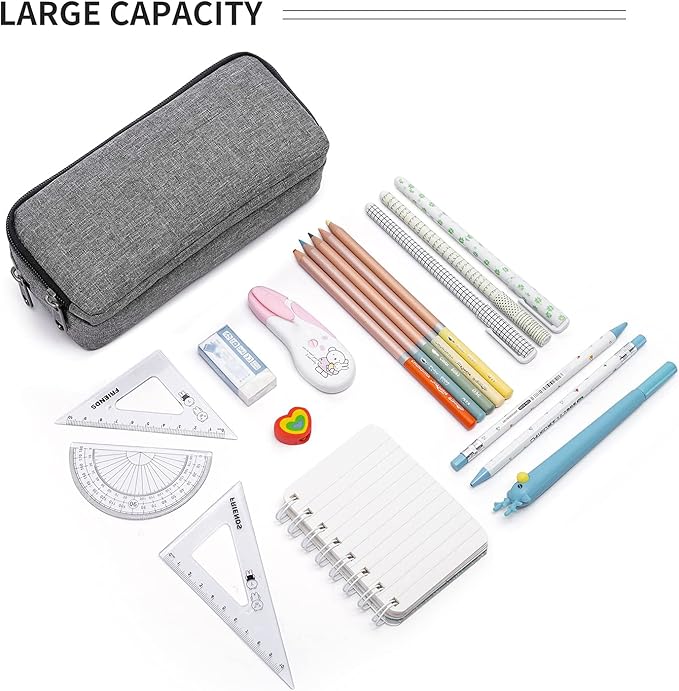 Big Capacity Pencil Pen Case Nylon Large Pencil Pouch Simple Stationery Bag Office Organizer Pen Bag for Men Women - Grey-DeskLoop Office