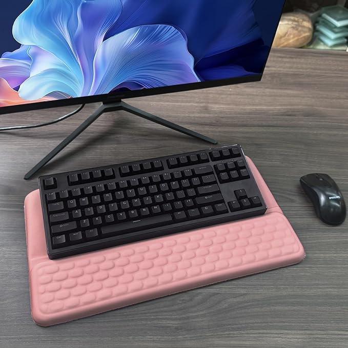 Computer Keyboard Stand with Wrist Rest, Ergonomic Tilted Keyboard Holder - Keyboard Riser with Wrist Pad - Keyboard Tray Support for Office Home - Pink-DeskLoop Office