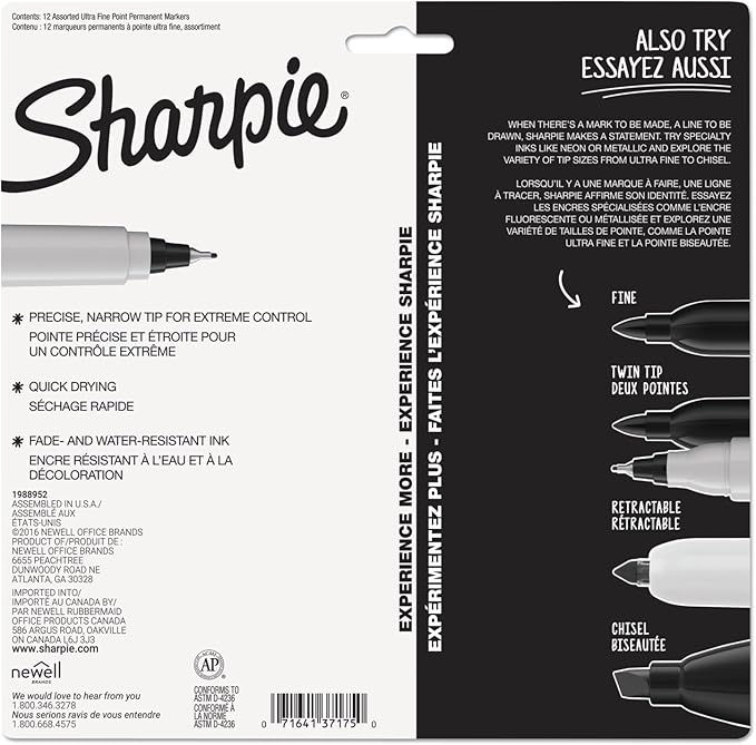 Sharpie Permanent Markers Ultra Fine Point Assorted Colors 12 Count-DeskLoop Office