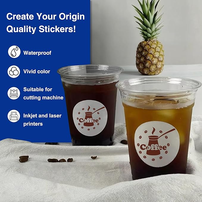 8.5x14 Printable Vinyl Sticker Paper Waterproof, Removable Self Adhesive Vinyl Sticker Sheets for Inkjet and Laser printer, 30 Pack, Legal Size, Matte White-DeskLoop Office