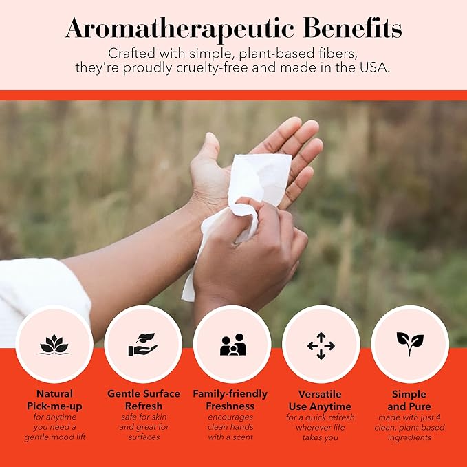 Herban Essentials - Orange Wipes & Towelettes - Essential Oil Wipes for Make Up, Hands, Face & Body - Travel Size Essentials & Toiletries - Natural, Individually Wrapped, Disposable & Moist (20 count)-DeskLoop Office