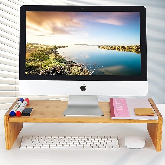 KINLINK Solid Wood Monitor Stand Riser, Monitor Riser with 2 Adjustable Height, 15.8 inch Computer Riser for Computer, iMac, PC, Printer, Computer Monitor Stand for Home & Office, Natural-DeskLoop Office