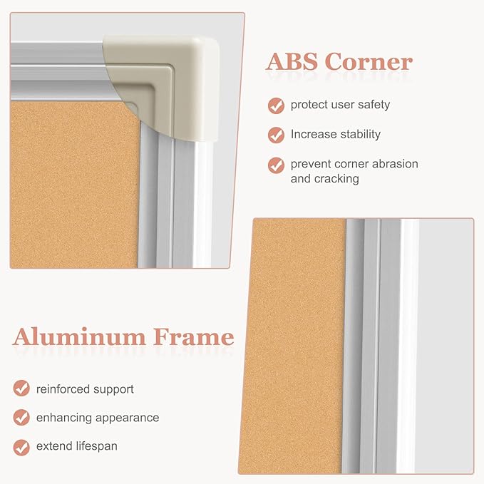 Double-Sided Large Cork Board, 60" x 36" Foldable Hanging Aluminum Framed Bulletin Board, Vision Board Pin Board Corkboards for Walls, Office, School Decor, 20 Pushpins-DeskLoop Office