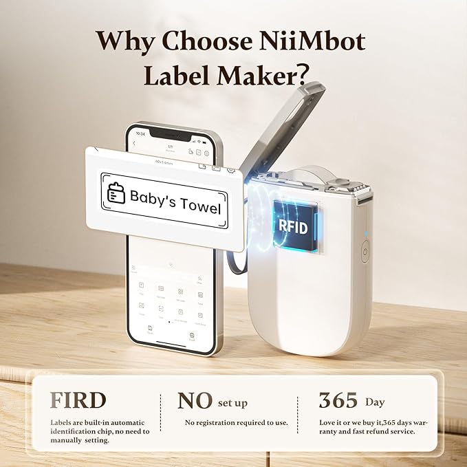 NIIMBOT D11 Bluetooth Label Maker 300 DPI Portable Label Printer with 3Rolls Labels-DeskLoop Office