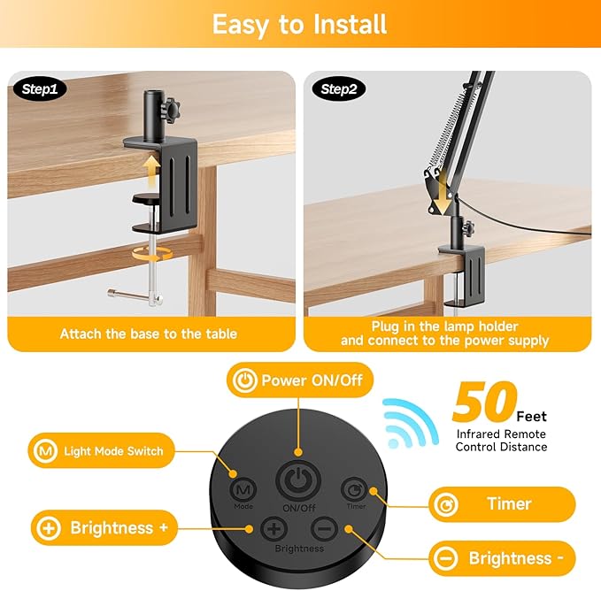 SKYLEO Led Desk Lamp for Home Office - 2400LM Ultra Bright Desk Light -Eye Caring Desk Lamp with Clamp - Adjustable Office Lamp with Remote Control- Easy Installation - 24W Black-DeskLoop Office