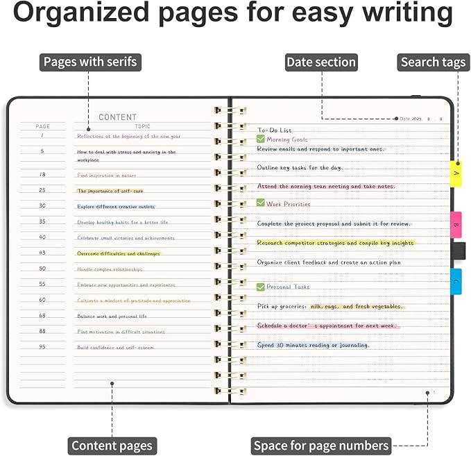AHGXG Lined Spiral Journal Notebook, B5 Large Notebooks for Women Men, 140 Pages Hardcover Leather Notebook College Ruled, 100 GSM Paper, Notebooks for Work School Note Taking, 7.6" x 10", Black-DeskLoop Office
