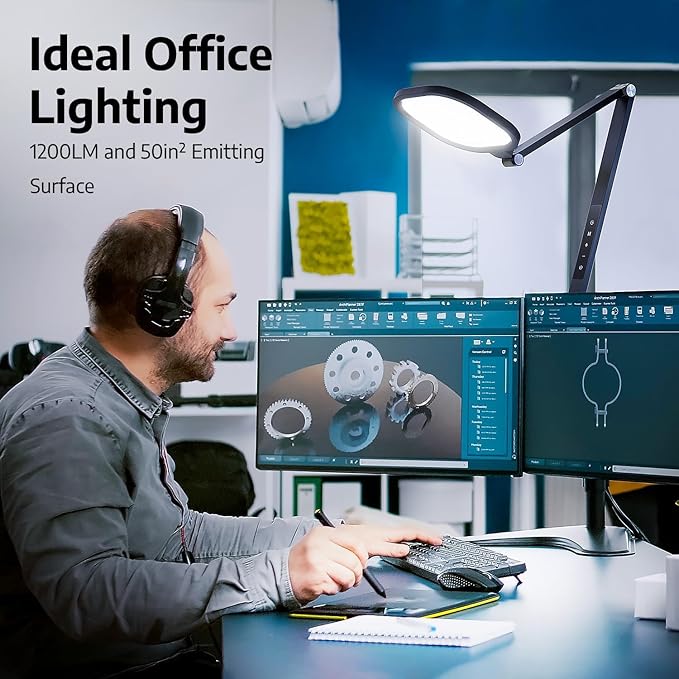 Desk Lamp for Computer Monitor Arms, Compatible with 1.18-1.38 inch Diameter Pole-Mounted Dual Monitor Stand, 1200LM Dimmable Desk Light with Remote Control, 31" Tall, CRI 95, Timer-DeskLoop Office