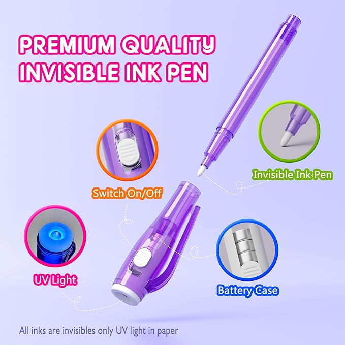 Invisible Ink Pen Spy Game for Kids, Party Favors Toys for Girls Boys, Magic Markers for Boys Girls Fun Outdoor Toys, Birthday for 6-13 Year Old Girls Boys (8PCS)-DeskLoop Office