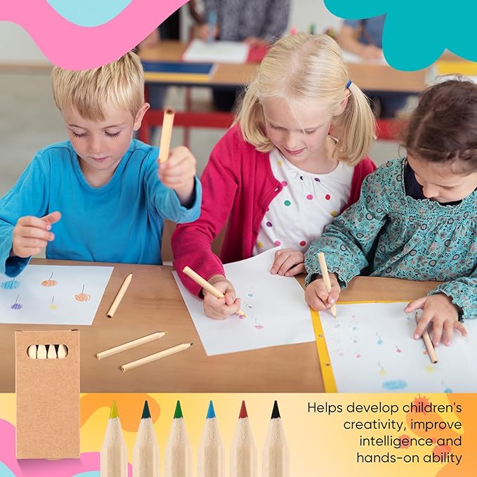 Faccito 10 Packs Mini Drawing Colored Pencils for Kids 3.5 Inch Portable Short Fat 6 Different color Pre Sharpened Pencils in Bulk for Children Painting Classroom School Supplies-DeskLoop Office