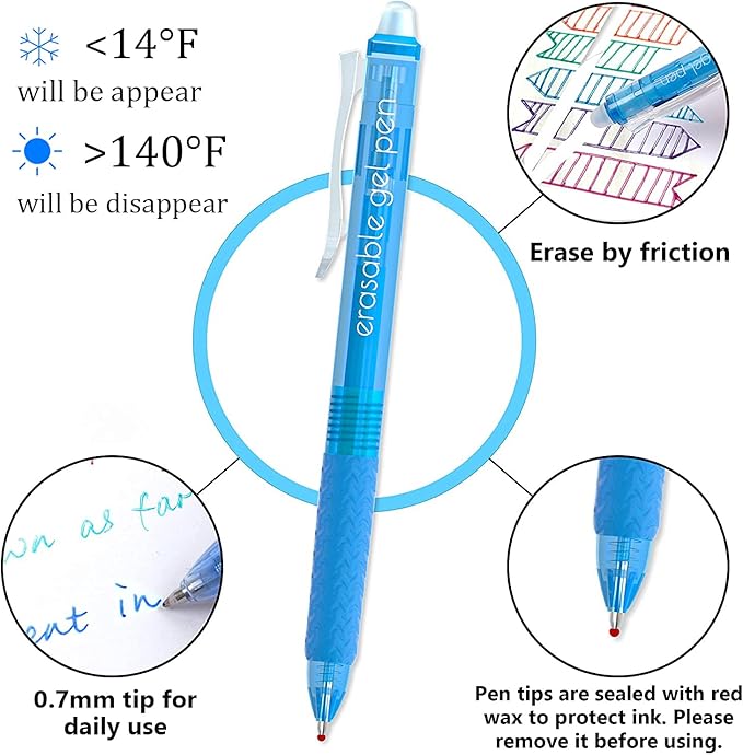 Vanstek 26 Colors Erasable Gel Pens, Retractable Erasable Pens Clicker, Fine Point(0.7), Make Mistakes Disappear, Premium Comfort Grip for Drawing Writing Planner and School Supplies-DeskLoop Office