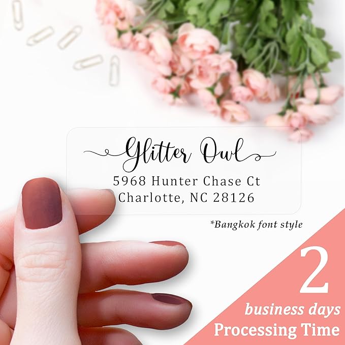 Personalized Return Address Labels Simple - Set of 240 Elegant Custom Mailing Labels for Envelopes, Self Adhesive Flat Sheet Rectangle Personalized Name Stickers (Clear)-DeskLoop Office