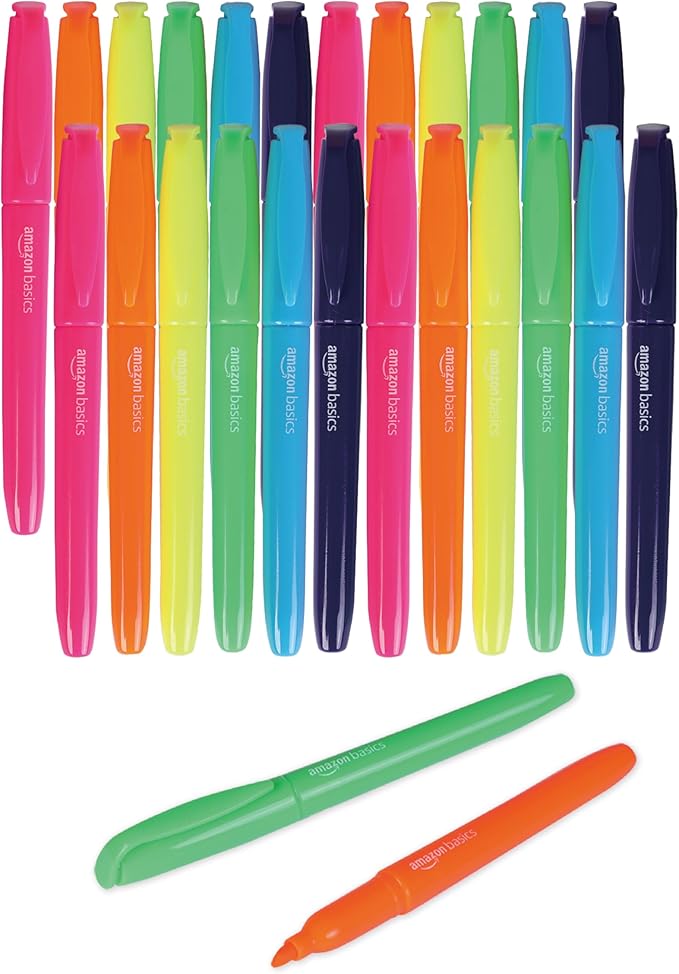 Amazon Basics Highlighters, Fluorescent Ink, Chisel Tip, School Supplies, 24 Pack, Multicolor-DeskLoop Office