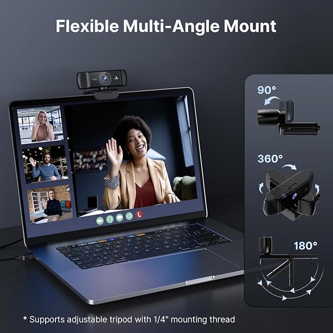 NexiGo 1080P 60FPS Webcam with Software Control and Microphone, AutoFocus, w/Privacy Cover, N680P Pro Computer Web Camera for Skype Zoom Teams, Mac PC Laptop Desktop-DeskLoop Office