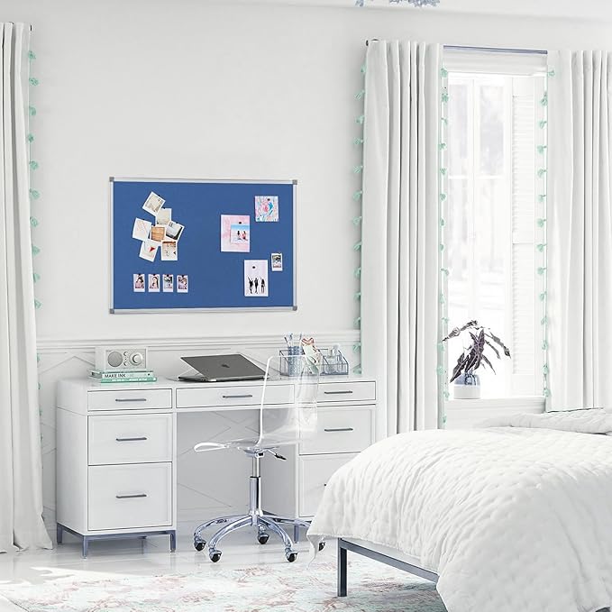 Hanging Fabric Board Message Memo Board Display Organization for Company Public Office,Blue Felt,24x18inches-DeskLoop Office