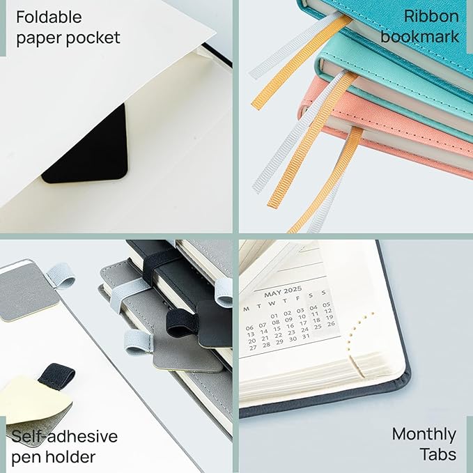 POPRUN Planner 2025-2026 (Medium - 6.5'' x 8.5'') Academic Weekly Calendar (July 2025 - June 2026) with Hourly Time Slots, Monthly Tabs, 100GSM Thick Papers, Leather Soft Cover - Black-DeskLoop Office