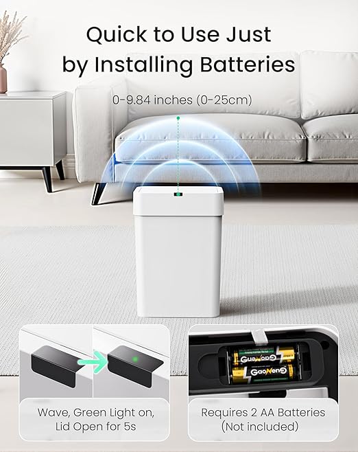 Cesun Bathroom Trash Can with Lid, 4 Gallon Motion Sensor Garbage Can Automatic Touchless Trash Cans, Slim Plastic Smart Waste Basket for Bedroom, Office, Living Room, White-DeskLoop Office