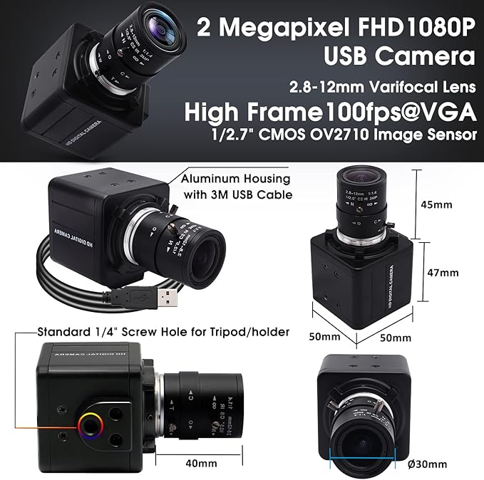 SVPRO 2.8-12mm Manual Zoom Lens 1080P Full HD Webcam Wide Angle Portable PC Computer USB Camera for Streaming with CMOS OV2710 Sensor for Windows,Android,Linux, MAC OS,1/4 Inches Screw Mount-DeskLoop Office