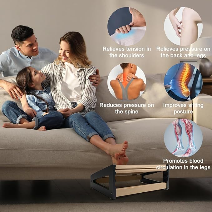 WOOD CITY Foot Rest for Under Desk at Work, 3 Heights Adjustable Footrest with Silicone Surface, 2in1 Foot Stool Improve Posture, Reduce Fatigue & Pain, Ideal for Home/Office/Gaming(Natural-Deep Blue)-DeskLoop Office