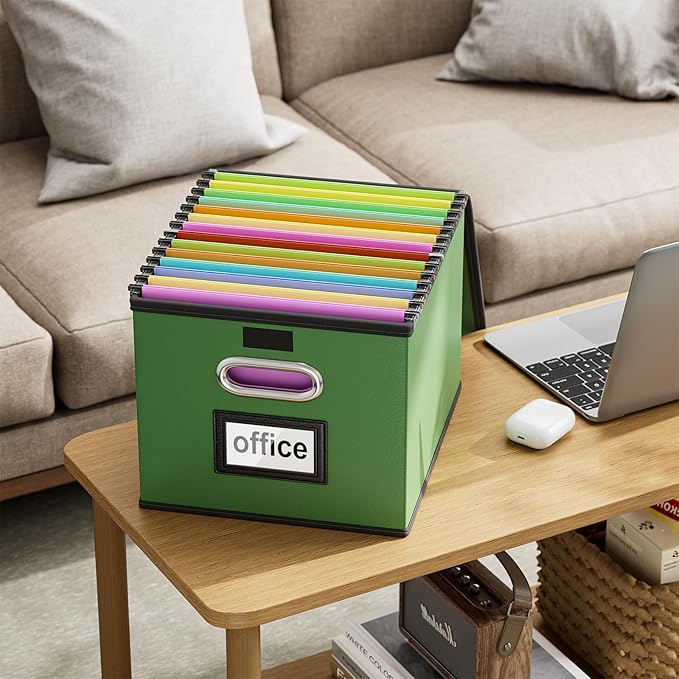 Huolewa Portable Leather File Organizer Storage Boxes, Collapsible File Folder Organizer Boxes with Lids, Document Organizer, Decorative Filing Box Cabinet for Letter/Legal File Folder Storage-DeskLoop Office