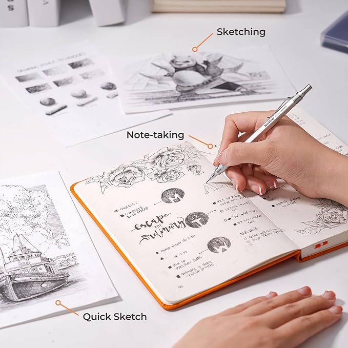 Nicpro Metal Mechanical Pencil Set, 5 PCS Art Drafting Pencils 0.3, 0.5, 0.7, 0.9 mm & 2mm Graphite Lead Holder For Sketching Drawing With 9 Tubes (4B 2B HB 2H Colors) Lead Refills Erasers Case-DeskLoop Office