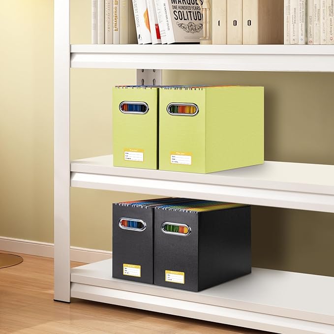 BALEINE File Organizer Box, Cardboard File Folder Organizer with Handle for Letter Size, Portable Collapsible Hanging Filing Box for Home Office Document Storage (4 Pack, Yellow)-DeskLoop Office