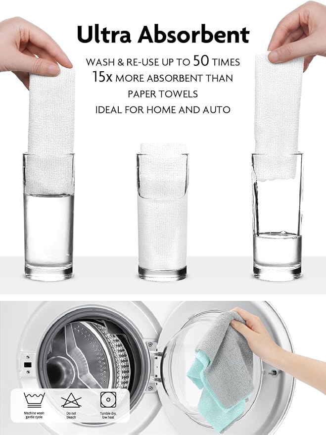 Fantasticlean Microfiber Cleaning Cloth Roll -60 Pack, Tear Away Microfiber Towels, 12" x 12", Reusable, Washable, Scratch Free, Ultra Absorbent Dish Rags for Car, Home, Garage or Shop (White & Blue)-DeskLoop Office