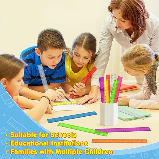 64 Pack Plastic Ruler 12 Inch in Bulk, Plastic Rulers in Assorted Colors, Clear Ruler with Inches and Centimeters, Transparent Rulers Bulk for Kids Back to School, Classroom, Office, Home Supplies